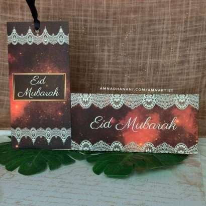 Crimson Galaxy Lace Eid Envelope Set of 6