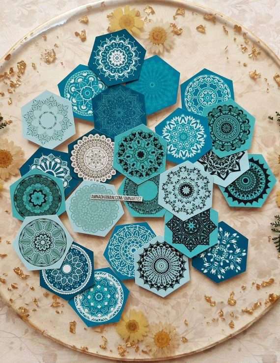 Blue Mandala Hexagon Stickers