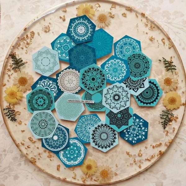 Blue Mandala Hexagon Stickers