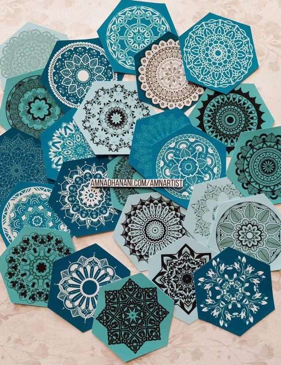 Blue Mandala Hexagon Stickers