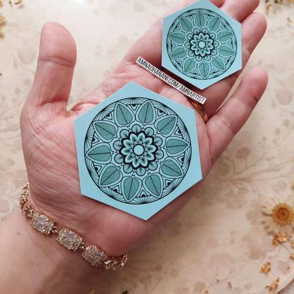 Blue Mandala Hexagon Stickers