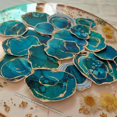 Teal Ink Geode Stickers