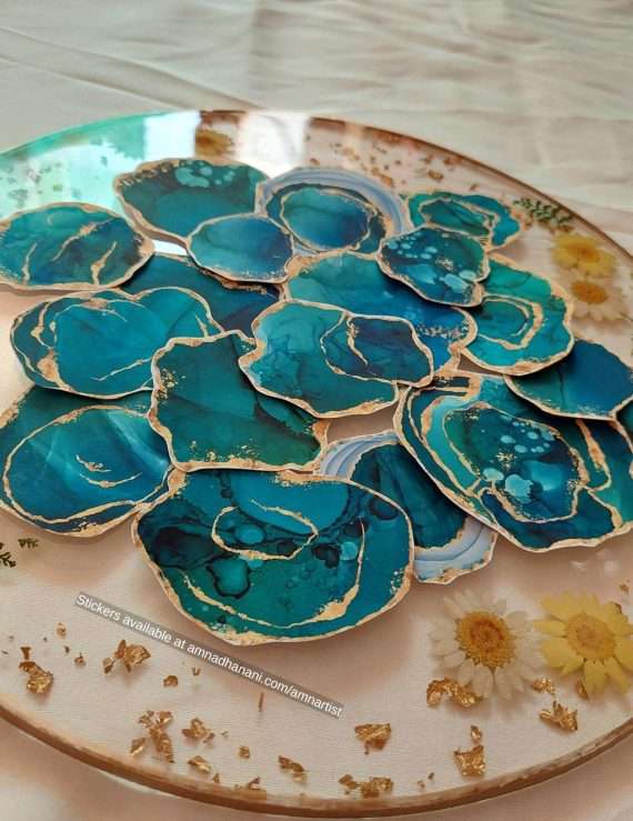 Teal Ink Geode Stickers