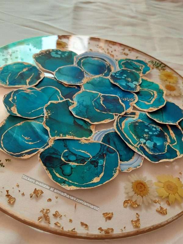 Teal Ink Geode Stickers