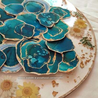 Teal Ink Geode Stickers