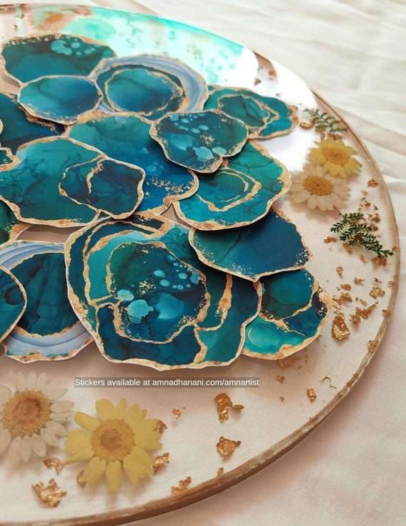 Teal Ink Geode Stickers