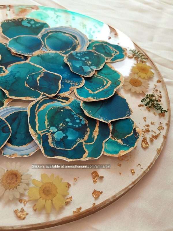 Teal Ink Geode Stickers