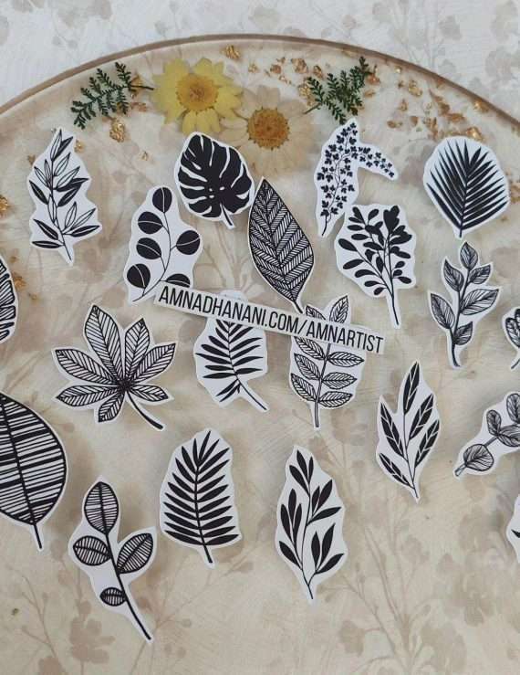 Black & White Leaves Sticker Pack