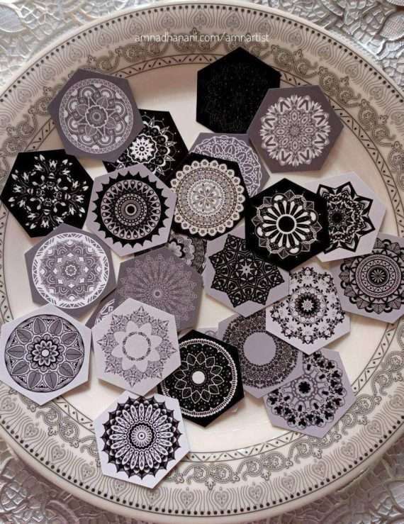 Neutral Color Patterns Long Hexagon Sticker Packs