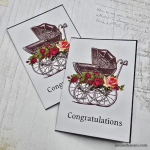 Congratulations Mini Card – Baby Pram Floral Design