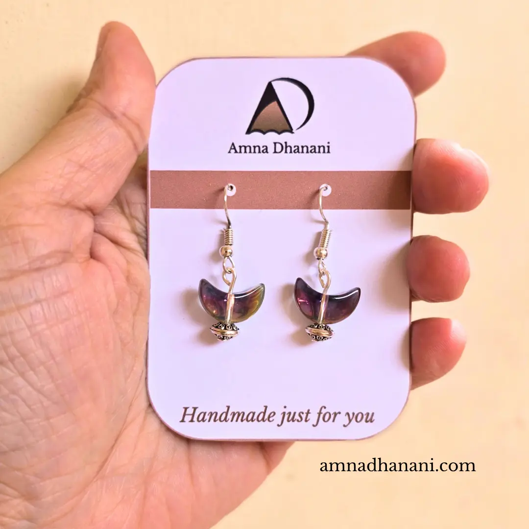 Dual-toned Half Moon Earrings – Handmade Glass Jewelry - Image 3