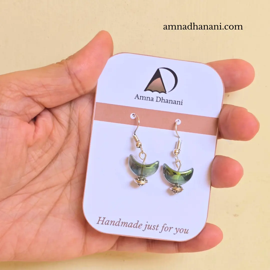 Dual-toned Half Moon Earrings – Handmade Glass Jewelry - Image 2